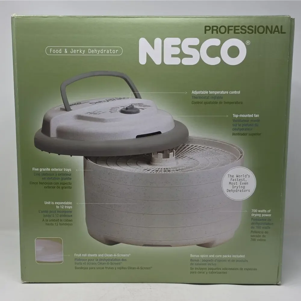 NESCO Professional Food & Jerky Dehydrator 700W Top Fan 5-Tray Gray/White
